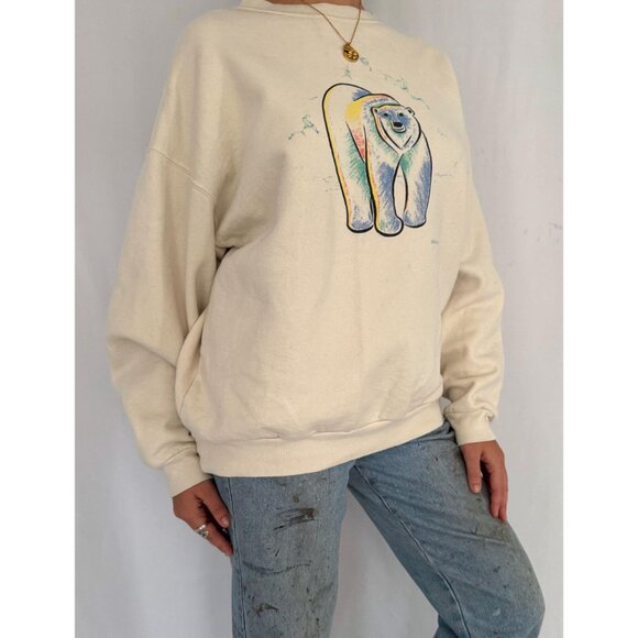 90s vintage polar bear winter animal graphic cotton crewneck pullover sweatshirt - Picture 8 of 10